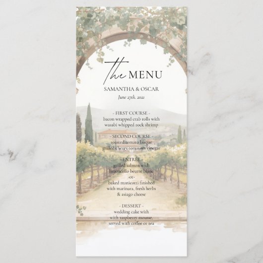 Menu Italian Vineyard Wedding  (Devant)