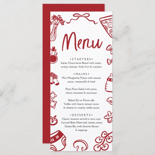 Menu Italian Whimsical Red Hand Drawn Pizza Baby Shower (Devant / Derrière)