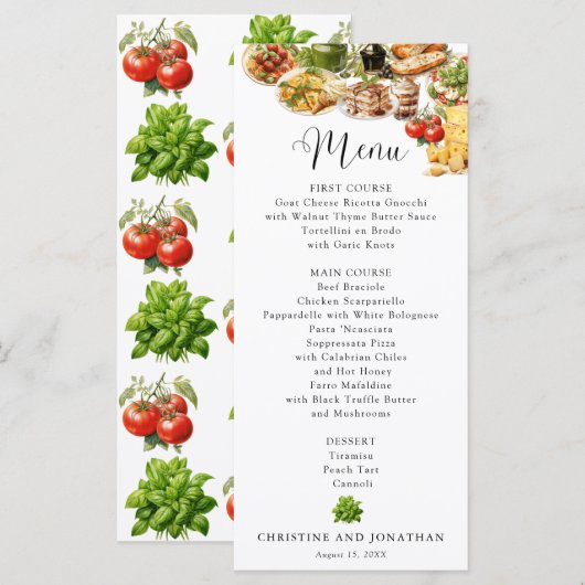 Menu Italie | Alimentation italienne | Dîner de répétit (Devant / Derrière)