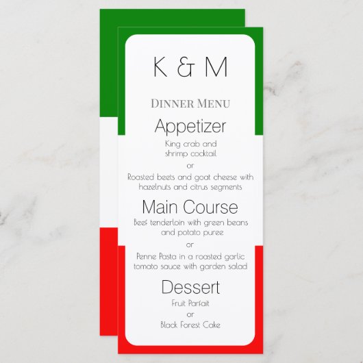 Menu Italie Drapeau Couleurs italiennes (Devant / Derrière)