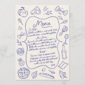 Menu italien dessiné à la main bleu et crème (Devant)