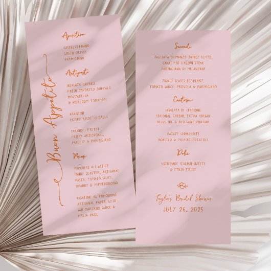 Menu italien rose écrit à la main Buon Appetito