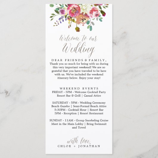 Menu Itinéraire d'accueil simple Mariage d'aquarelle fl (Devant)