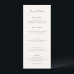 Menu Ivoire moderne Mariage simple<br><div class="desc">Un menu de mariage élégant au design simple et classique avec "Dinner Menu" dans un script manuscrit moderne. Un style traditionnel qui conviendra à un mariage informel ou formel.</div>