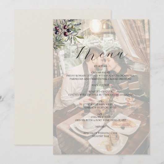 Menu Ivoire Olive Photo Mariage (Devant / Derrière)
