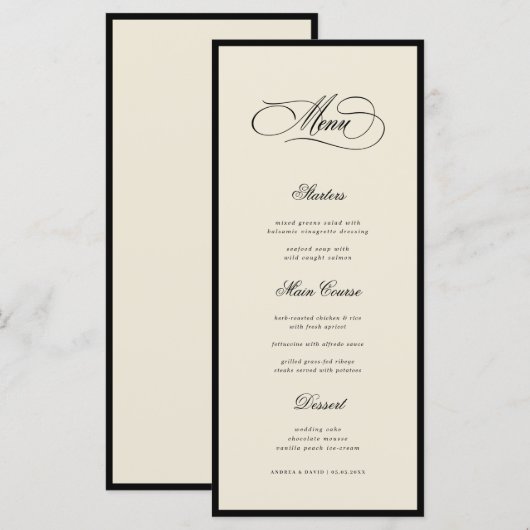Menu Ivory & Black Old Money Aesthetic Retro Wedding (Devant / Derrière)