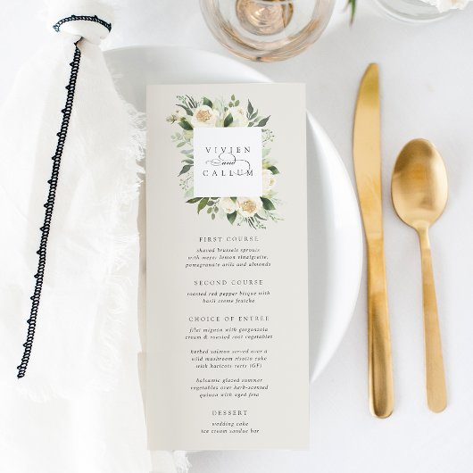 Menu Ivory Bloom | Aquarelle Mariage de cadre Floral