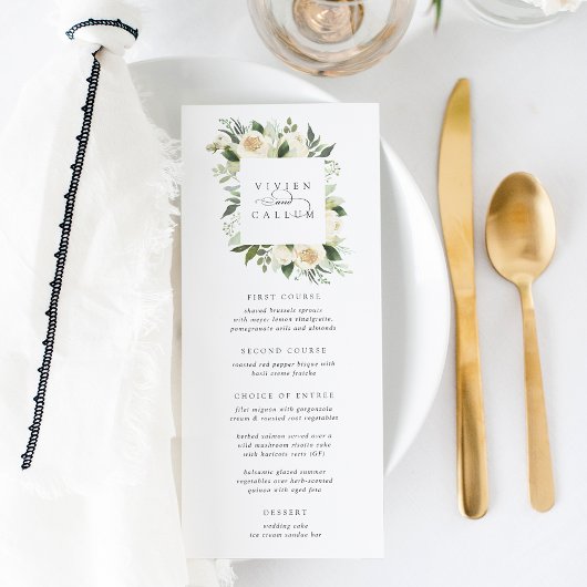 Menu Ivory Bloom | Aquarelle Mariage de cadre Floral