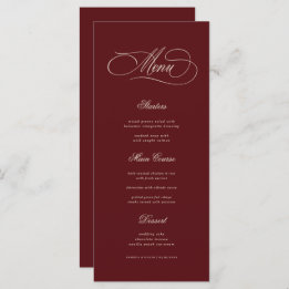 Menu Ivory & Burgundy Old Money Aesthetic Retro Wedding
