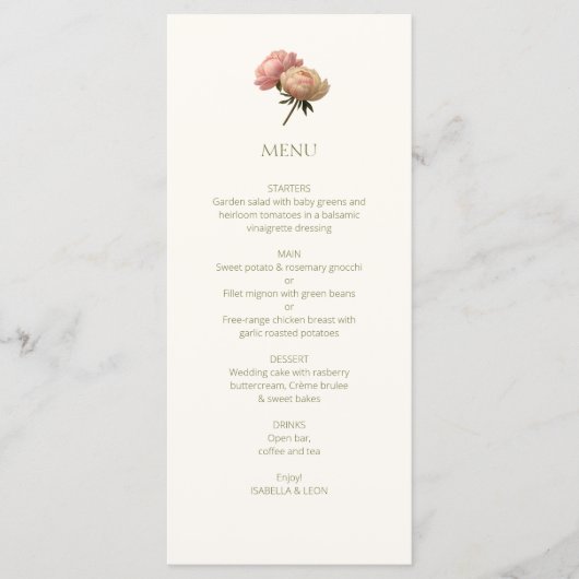 Menu Ivory | Chic Floral Rose Wedding  (Devant)