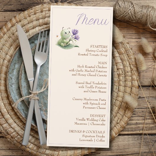 Menu Ivory Cute Caterpillar Custom Baby Shower