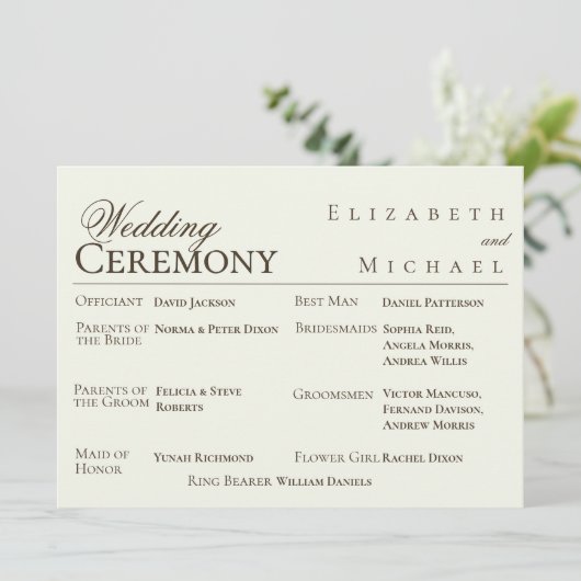 Menu Ivory Minimalist Boho Wedding Program Timeline (Debout devant)