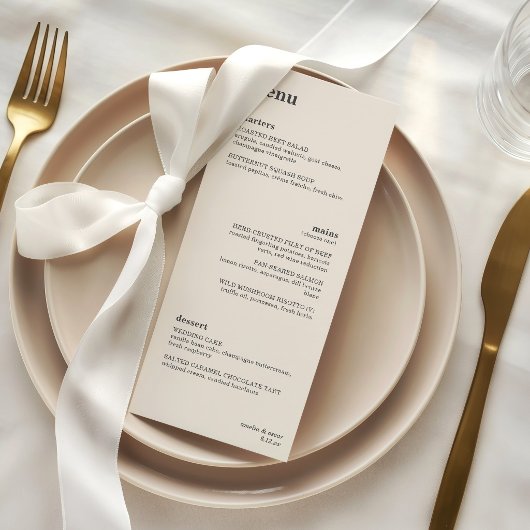 Menu Ivory Minimalist Plated Dinner Wedding Reception