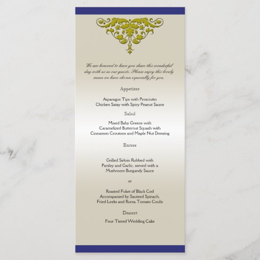 Menu Ivory Navy Gold Mariage damassé (Devant)