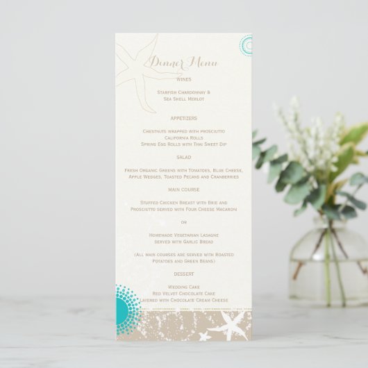 Menu Ivory Taupe Plage Turquoise Mariage de poisson d'é (Debout devant)