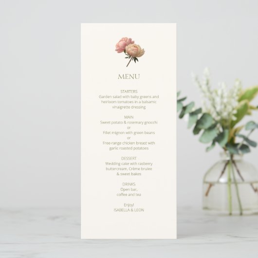 Menu Ivory & White | Chic Floral Rose Wedding  (Debout devant)