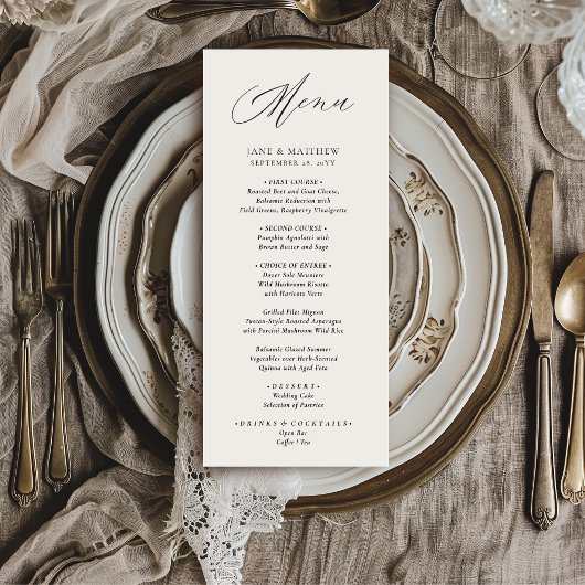 Menu Jane Simple Élégant Mariage Noir Écriture