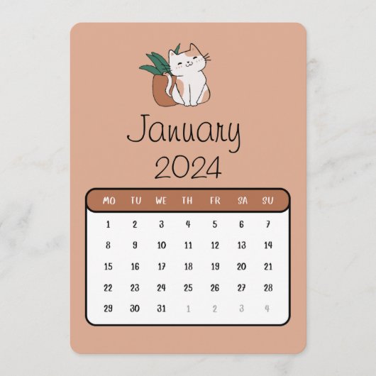 Menu Janvier Se Stabille Seul Chat Cute Et Calendrier P (Devant)