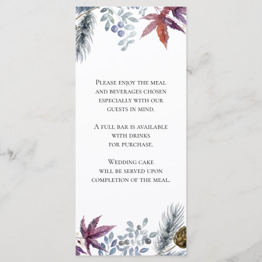 Menu japonais Mariage d'aquarelle florale d'érable (Dos)