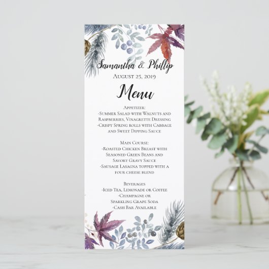 Menu japonais Mariage d'aquarelle florale d'érable (Debout devant)