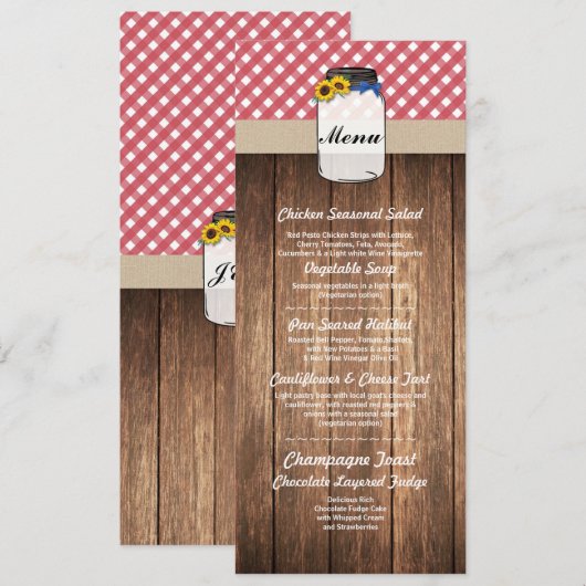 Menu Jar Réception de Mariage Rouge à Carreaux Tou (Devant / Derrière)