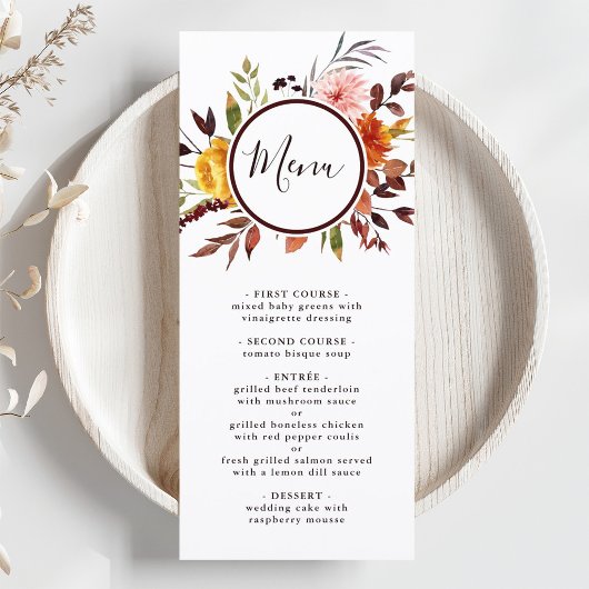 Menu Jardin d'automne Marsala Aquarelle Mariage
