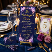 Menu Jardin de Minuit Mariage Navy Bleu et Or Script