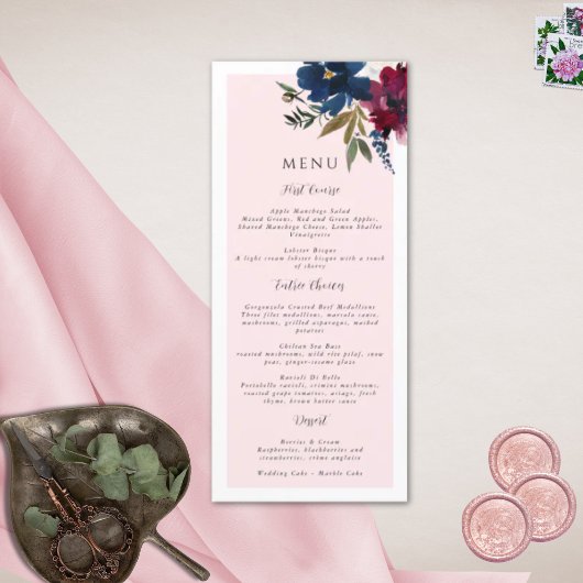 Menu Jardin enchanté Rose Blush Burgundy Navy