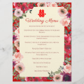 Menu Jardin fleuri rouge mariage chinois (Devant)