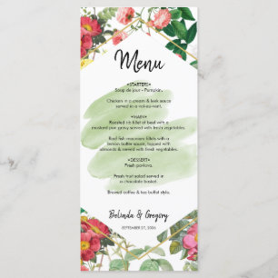Menu Jardin floral, aquarelle et Mariage géométrique