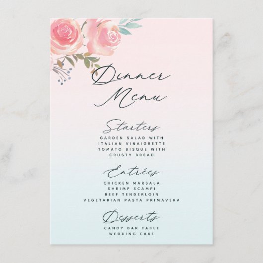 Menu Jardin Français Peony Floral 3 Plat Dîner Repas (Devant)