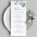 Menu Jardin romantique mariage floral bleu poussiéreux<br><div class="desc">Eau romantique florale en bleu poussiéreux et vert sauge,  élégante et romantique,  cartes de menu grand mariage pour mariage moderne,  mariage romantique et mariage de jardin botanique au printemps et en été. Voir toutes les pièces correspondantes dans la collection.</div>