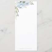 Menu Jardin romantique mariage floral bleu poussiéreux (Dos)