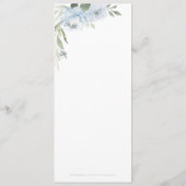 Menu Jardin romantique mariage floral bleu poussiéreux (Dos)