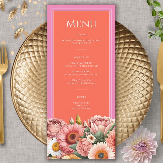 Menu Jardin Sunrise rose Orange moderne Mariage Floral
