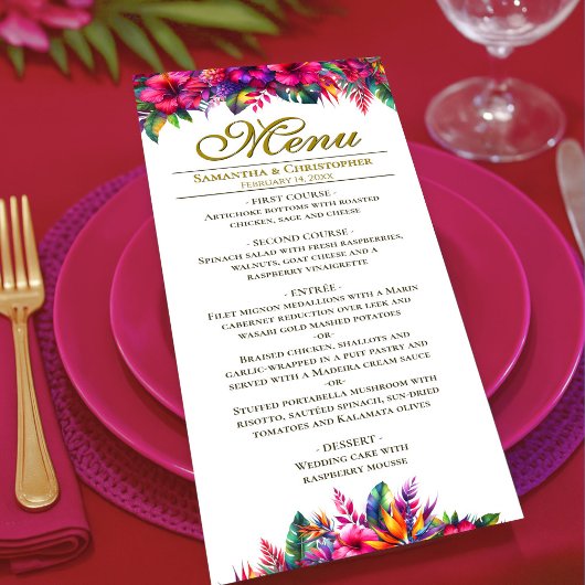 Menu Jardin tropical Colorful Mariage Hibiscus rose