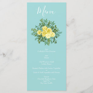 Menu Jaune et Aqua Vintage Ressort Mariage Floral