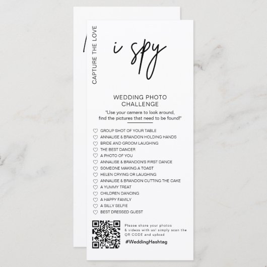 Menu J'espionne jeu mariage Capturer l'amour photo scav (Devant / Derrière)