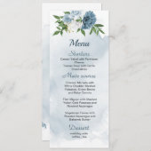 Menu joli bleu blanc fleurs verdure mariage (Devant / Derrière)