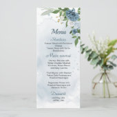 Menu joli bleu blanc fleurs verdure mariage (Debout devant)