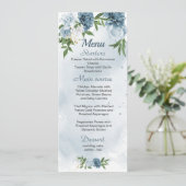 Menu joli bleu blanc fleurs verdure mariage (Debout devant)