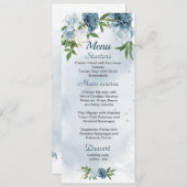 Menu joli bleu blanc fleurs verdure mariage (Devant / Derrière)