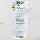 Menu joli bleu blanc fleurs verdure mariage (Devant)