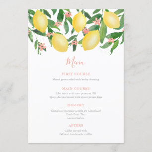 Menu Joli Citrons Rose Baby shower Citrus Pour Fille