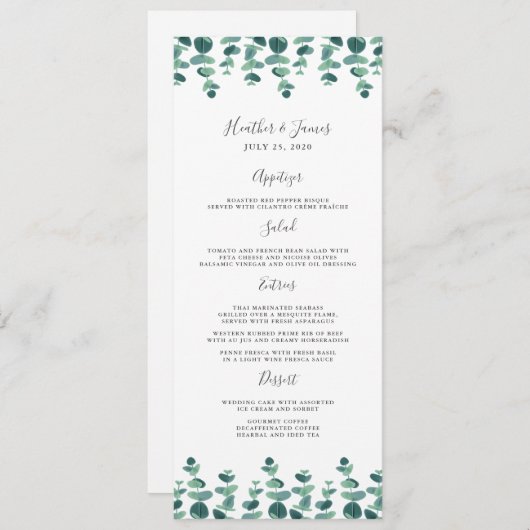 Menu Joli Mariage Eucalyptus (Devant / Derrière)
