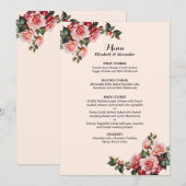 Menu Joli mariage rose et rouge roses (Devant / Derrière)