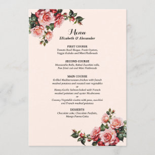 Menu Joli mariage rose et rouge roses