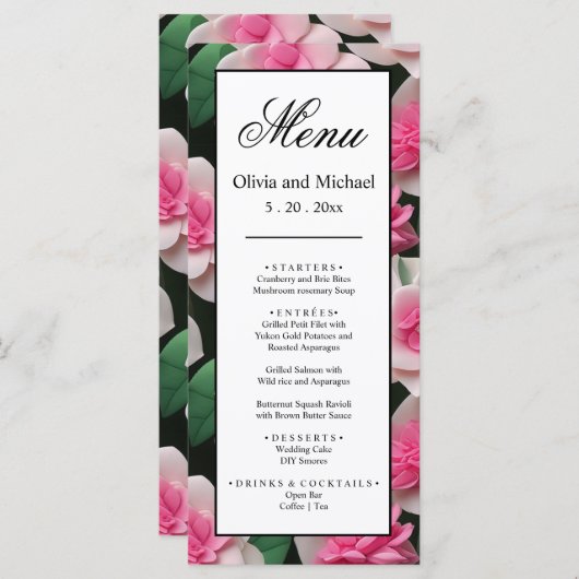 Menu Joli motif fleuri rose boho (Devant / Derrière)