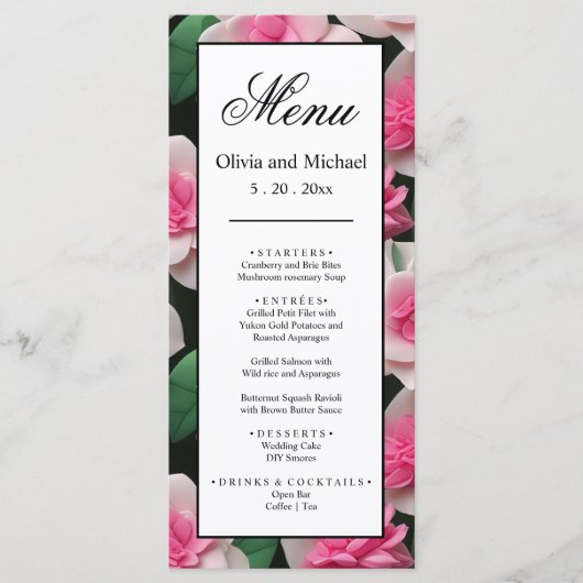 Menu Joli motif fleuri rose boho (Devant)