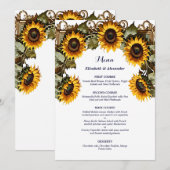 Menu Joli tournesol jaune avec cadre d'art mariage (Devant / Derrière)